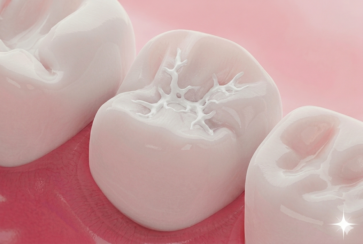 Graphic showing a molar tooth with a sealant in it.